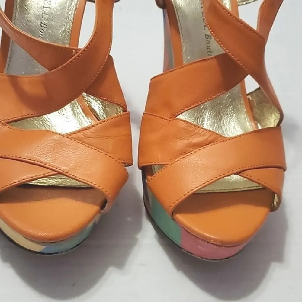 Adrianna Papell Colorful Artsy Orange Geometric Leather Platform Sandals 8M